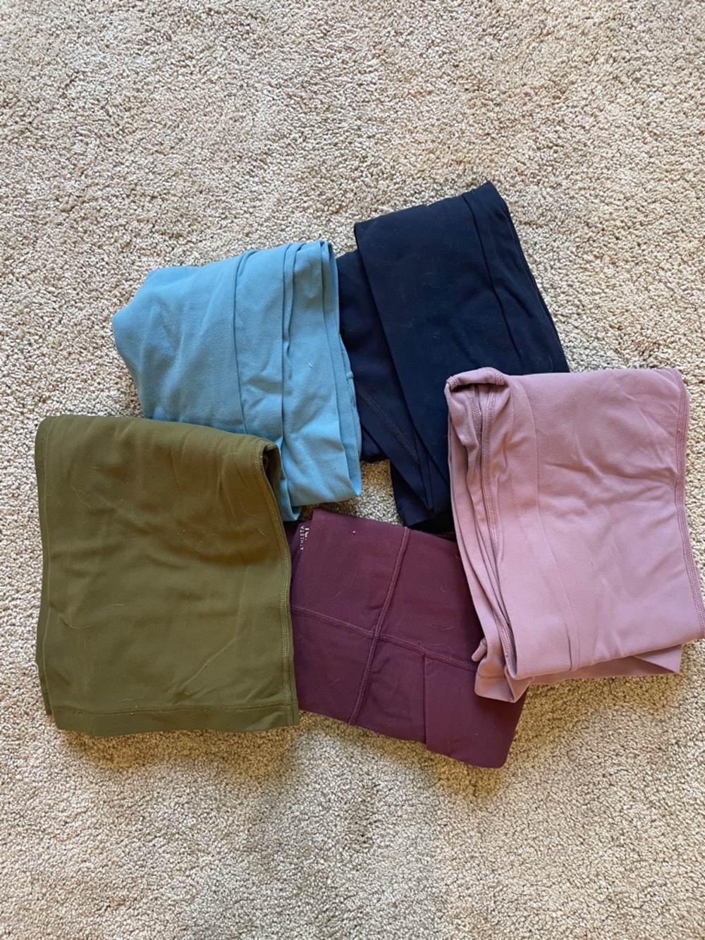 Athleta Kids Leggings 5 Pack - Olive Green, Dusty Blue, Navy, Mauve, Burgundy